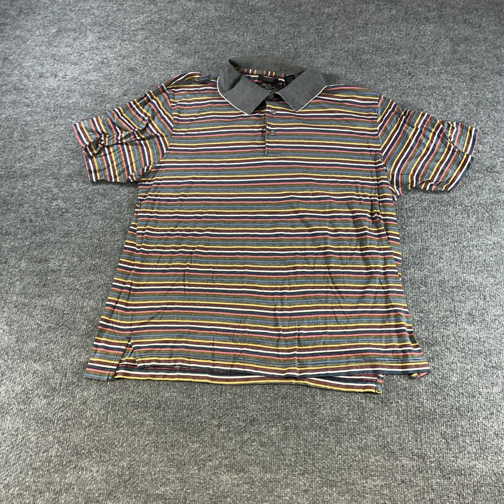 Alan Flusser Golf Polo Shirt Mens Large Multicolor Striped Pima Cotton S/S